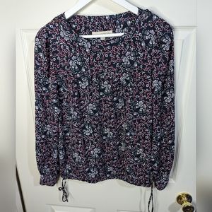 Loft blue floral print blouse with long sleeves size XS